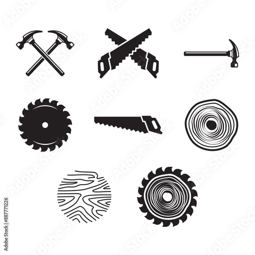 Set of Carpentry, woodworking icon retro vintage vector logo design.