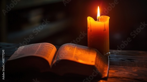 Candlelight illuminating an open book