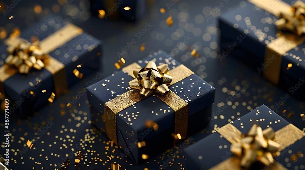 Elegant Black and Gold Gift Boxes with Sparkling Confetti - Perfect for Celebrations and Special Occasions Elegant Black and Gold Gift Boxes with Sparkling Confetti - Perfect for Celebrations and Special Occasions