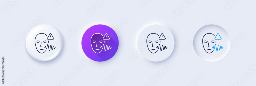 Voice wave line icon. Neumorphic, Purple gradient, 3d pin buttons. Face scan sign. Voice verification symbol. Line icons. Neumorphic buttons with outline signs. Vector Voice wave line icon. Neumorphic, Purple gradient, 3d pin buttons. Face scan sign. Voice verification symbol. Line icons. Neumorphic buttons with outline signs. Vector