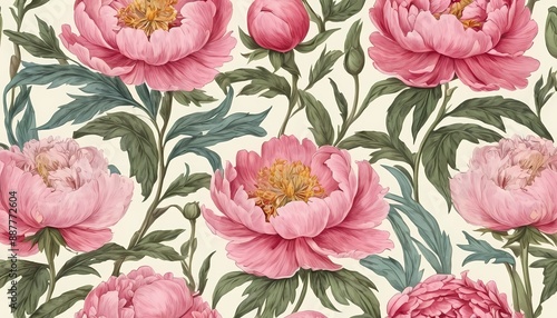 Peony Wildflower Vintage Botanical Generative Ai Illustration