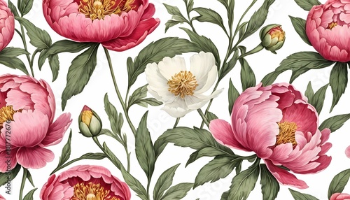 Peony Wildflower Vintage Botanical Generative Ai Illustration