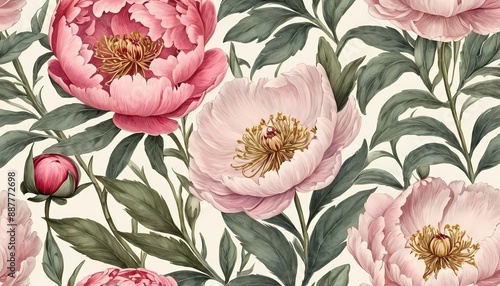 Peony Wildflower Vintage Botanical Generative Ai Illustration