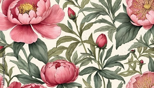 Peony Wildflower Vintage Botanical Generative Ai Illustration