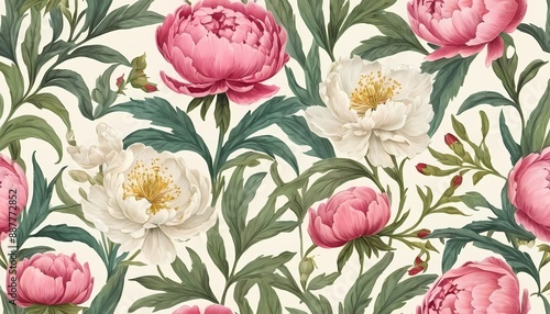 Peony Wildflower Vintage Botanical Generative Ai Illustration