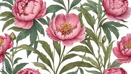 Peony Wildflower Vintage Botanical Generative Ai Illustration