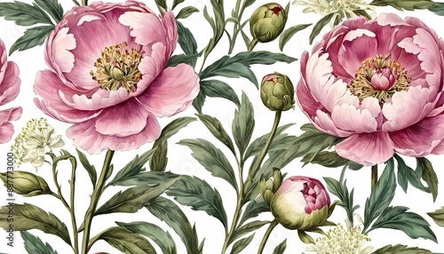 Peony Wildflower Vintage Botanical Generative Ai Illustration