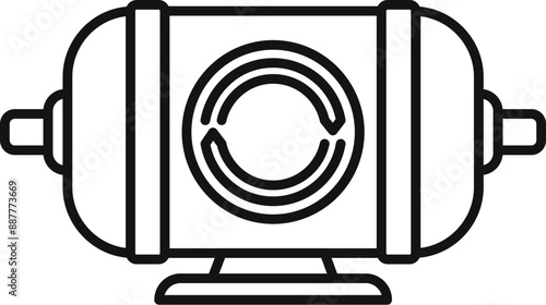 Electric motor icon representing a device converting electrical energy into mechanical energy, drawn in black outline style on a white background