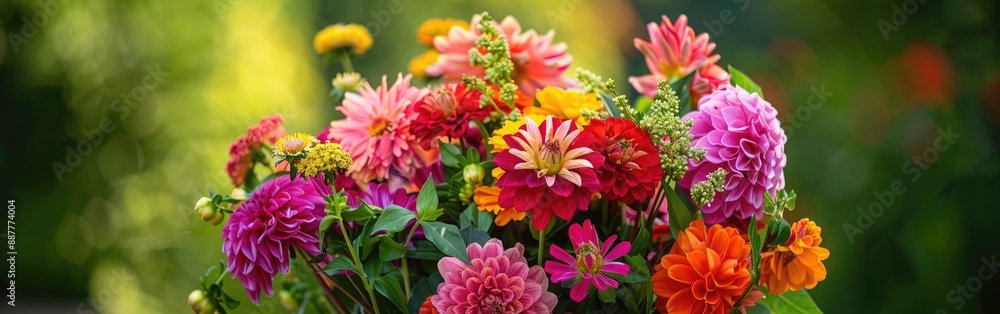 Obraz premium A bouquet of flowers with a variety of colors including pink, orange, and yellow
