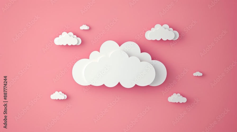 A white cloud with a pink background