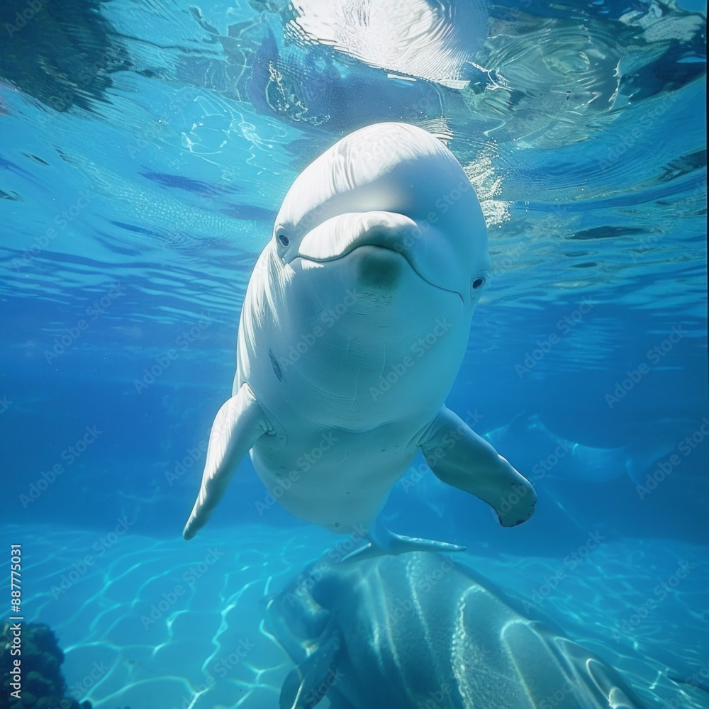 Obraz premium A baby dolphin is swimming in the ocean