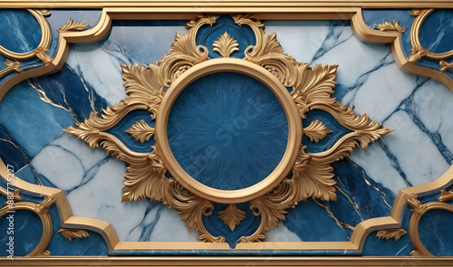 Blue marble wall with golden frame
