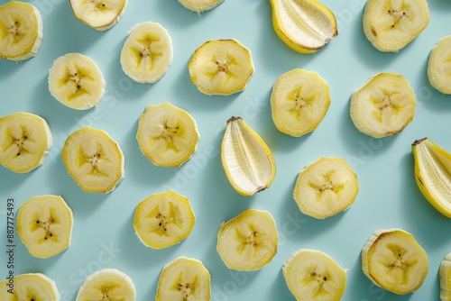 Banana Slices Pattern on Light Blue Surface 