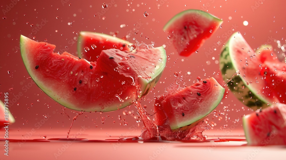 Fresh watermelon slices with water splash. Fresh watermelon slices with water splash.