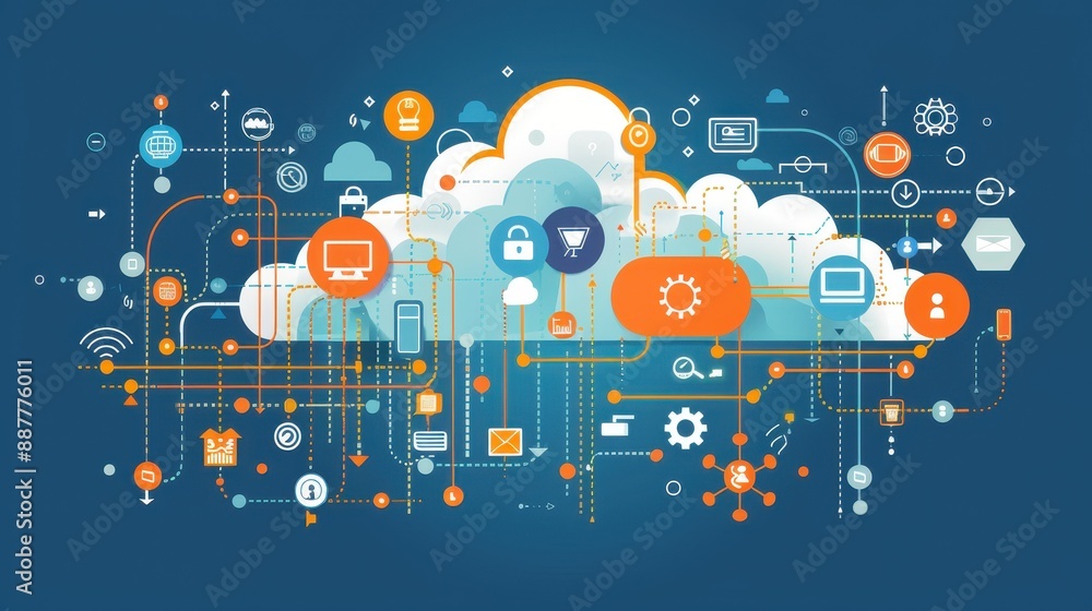 Obraz premium A colorful cloud of technology with many different icons and symbols