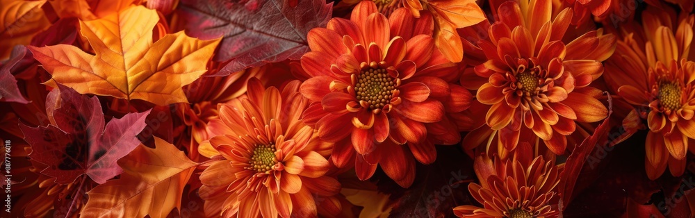 A close up of orange flowers and leaves A close up of orange flowers and leaves