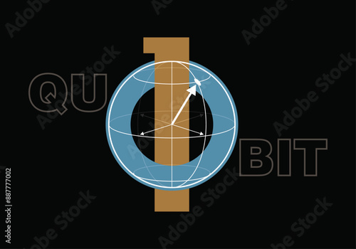 Vector illustration of classical computing, a binary state of 0 or 1, a quantum qubit can simultaneously exist in a superposition of both 0 and 1 states, governed by quantum mechanics.
