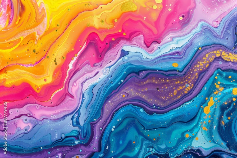 A vibrant abstract painting with a swirling mix of bright colors, including orange, pink, blue, and yellow. A vibrant abstract painting with a swirling mix of bright colors, including orange, pink, blue, and yellow.