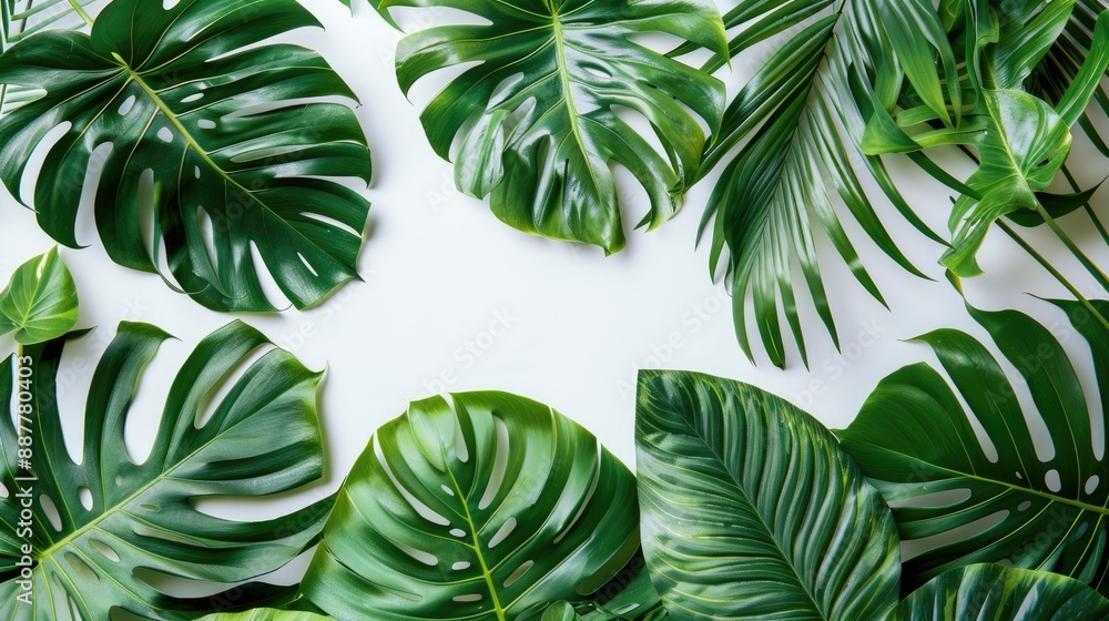 Tropical leaves pattern on white background top view Tropical leaves pattern on white background top view