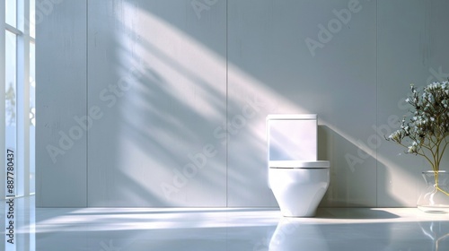 A white toilet is sitting in a bathroom with a window behind it