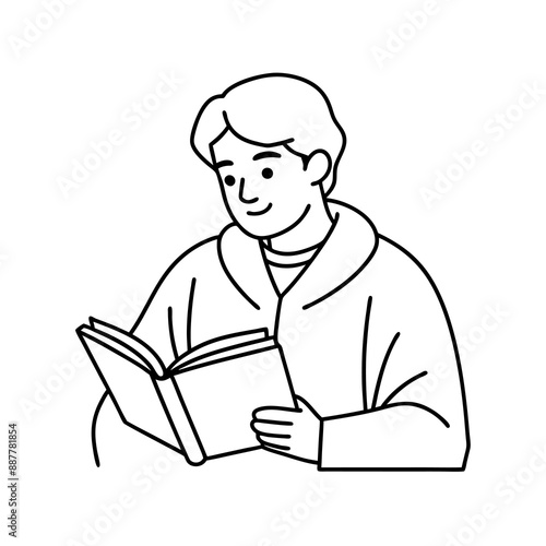 Student Studying Line Art Icon Vector Illustration.