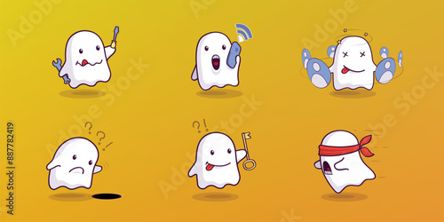 Ghost emotions in cartoon style set