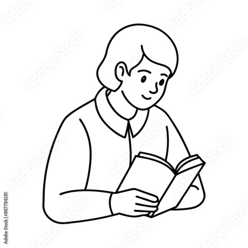 Student Studying Line Art Icon Vector Illustration.