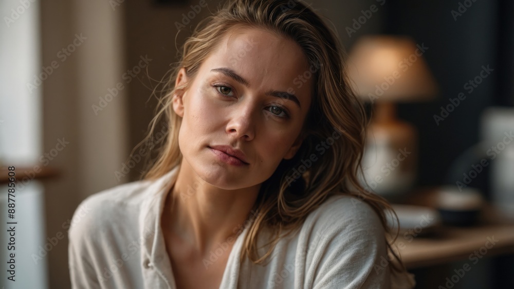 A relaxed woman in a white robe sits comfortably at home, capturing a moment of serene contemplation and natural beauty in a cozy setting.
A relaxed woman in a white robe sits comfortably at home, capturing a moment of serene contemplation and natural beauty in a cozy setting.