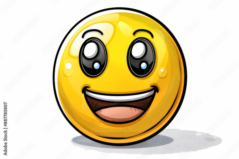 Fototapeta premium Smiling Emoji with Big Eyes Digital Icon Happy and Playful Bright Colors Simple and Fun Design