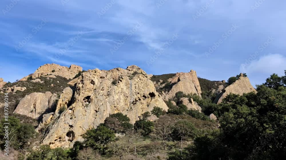 Static view on the big Mammoth Rocks on a nice sunny day, a bird is flying in the nature, copy space Static view on the big Mammoth Rocks on a nice sunny day, a bird is flying in the nature, copy space