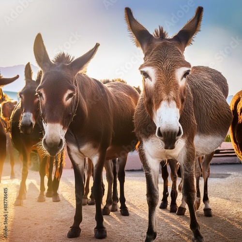 mules in the contryside, AI generated photo