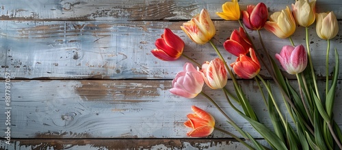 Tulips arranged on an antiq...