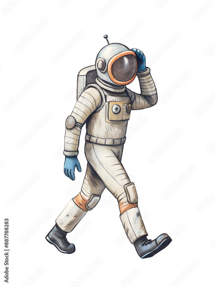 drawing style of an Astronaut walking with a straight back, head held high, and a determined look, expressing confidence drawing style of an Astronaut walking with a straight back, head held high, and a determined look, expressing confidence