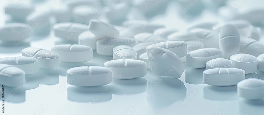 © vxnaghiyev - Close up of a medical setting with a variety of white capsule tablets on a table ideal for healthcare pharmacy and medicine themes with copy space for painkillers or prescription drugs consumption © vxnaghiyev - Close up of a medical setting with a variety of white capsule tablets on a table ideal for healthcare pharmacy and medicine themes with copy space for painkillers or prescription drugs consumption