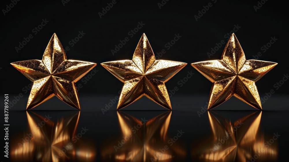 Five lustrous gold stars perfectly aligned, symbolizing a top-rated customer satisfaction review and service quality. The stars are bright and reflective, showcasing their importance in ranking Five lustrous gold stars perfectly aligned, symbolizing a top-rated customer satisfaction review and service quality. The stars are bright and reflective, showcasing their importance in ranking