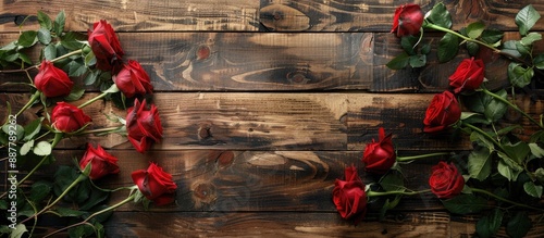 Red roses arranged on a rus...