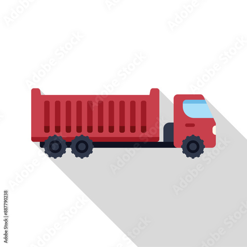 Red tipper truck transporting building materials for construction industry