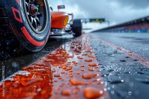 Race Car Tire on Wet Track photo