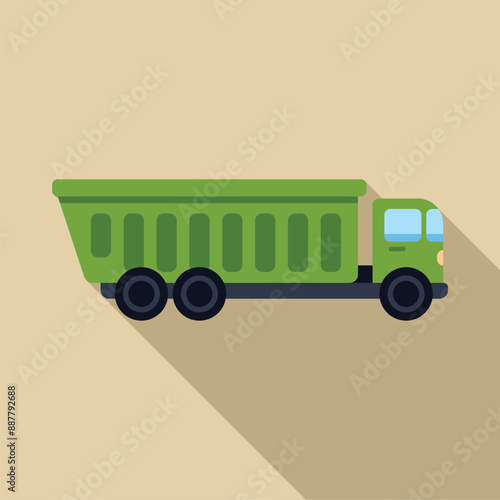 Green tipper truck transporting building materials on a construction site
