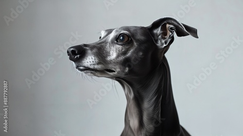 a close up of a dog with a gray background © KWY