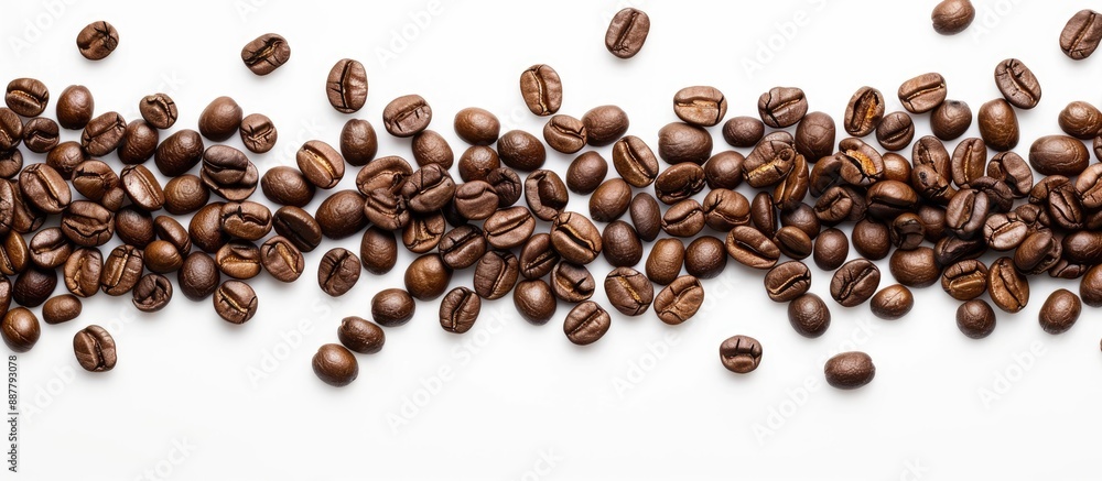 White background with copy space image featuring coffee beans ideal for text placement within a coffee themed setting White background with copy space image featuring coffee beans ideal for text placement within a coffee themed setting