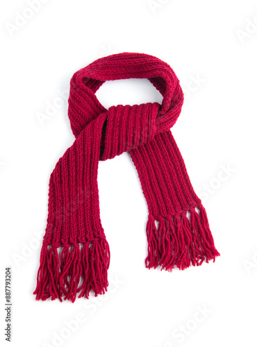 Red warm scarf on a white background