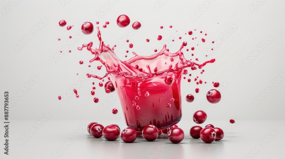 Vibrant Cranberries in Juice with Dynamic Splash on Plain Background - Tart and Fresh Concept for Graphic Design, Generative Ai Vibrant Cranberries in Juice with Dynamic Splash on Plain Background - Tart and Fresh Concept for Graphic Design, Generative Ai