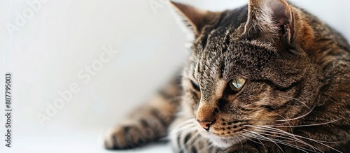 A cat is on a white surface...
