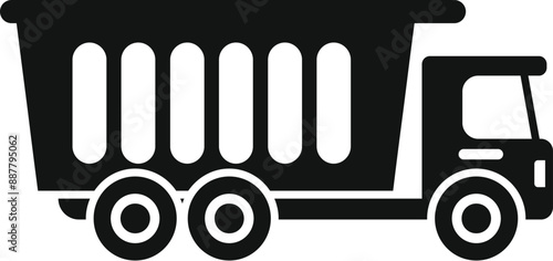 Black silhouette of a tipper truck transporting building materials for construction projects