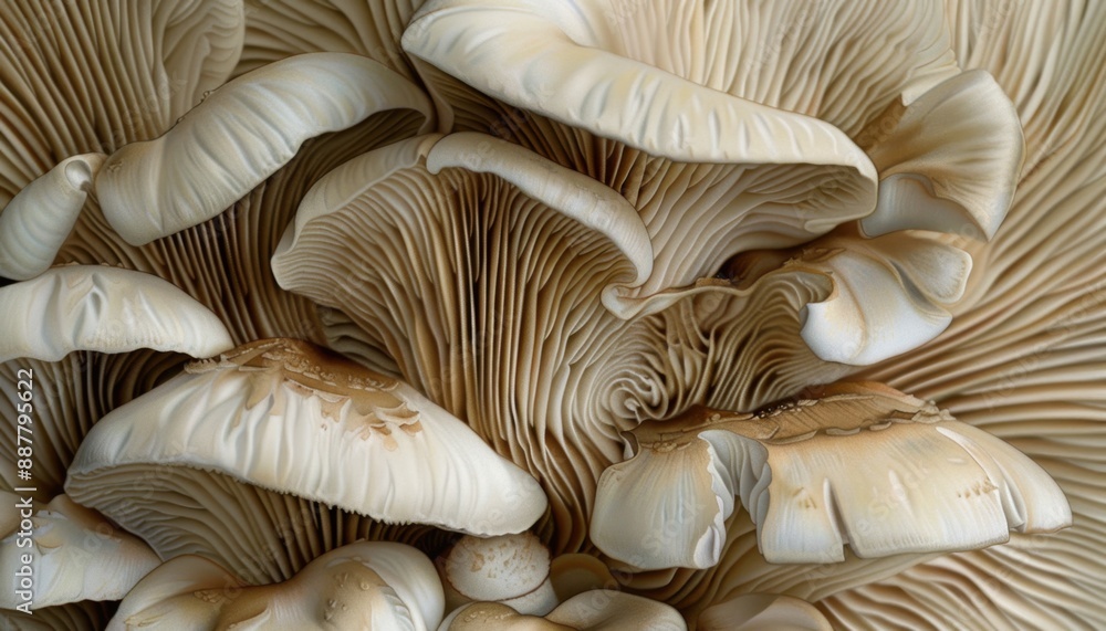 Close Up of Oyster Mushrooms Growing in a Cluster Close Up of Oyster Mushrooms Growing in a Cluster