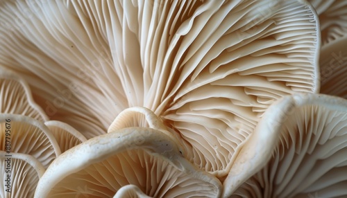 Close-Up View of Oyster Mushrooms With Delicate Gills photo