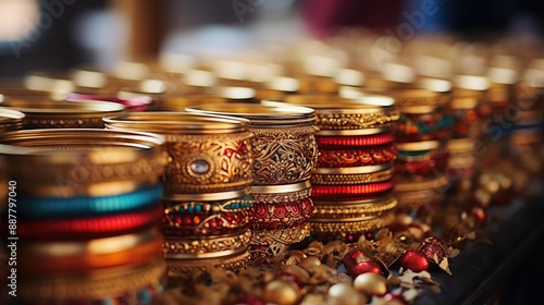 Indian Punjabi pre wedding choora chura ceremony bride's bangles close up  photo