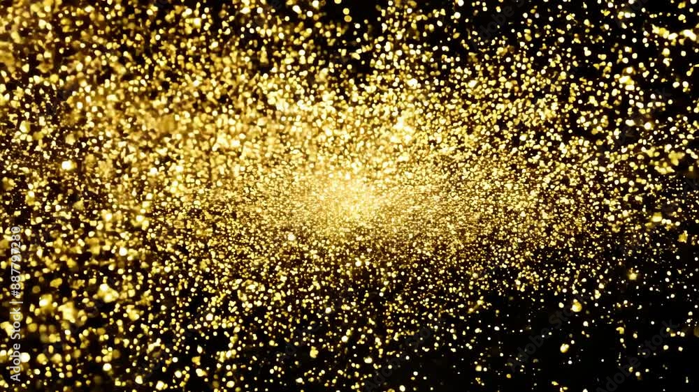 Gold Glitter Explosion on Black Background Gold Glitter Explosion on Black Background