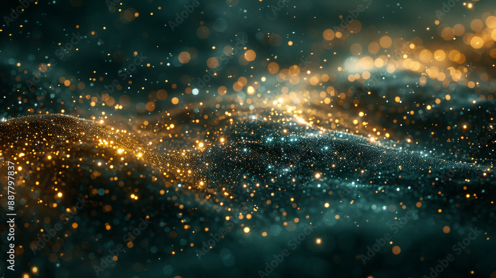 Obraz premium Close-up of a shiny green background with sparkling glitter highlights